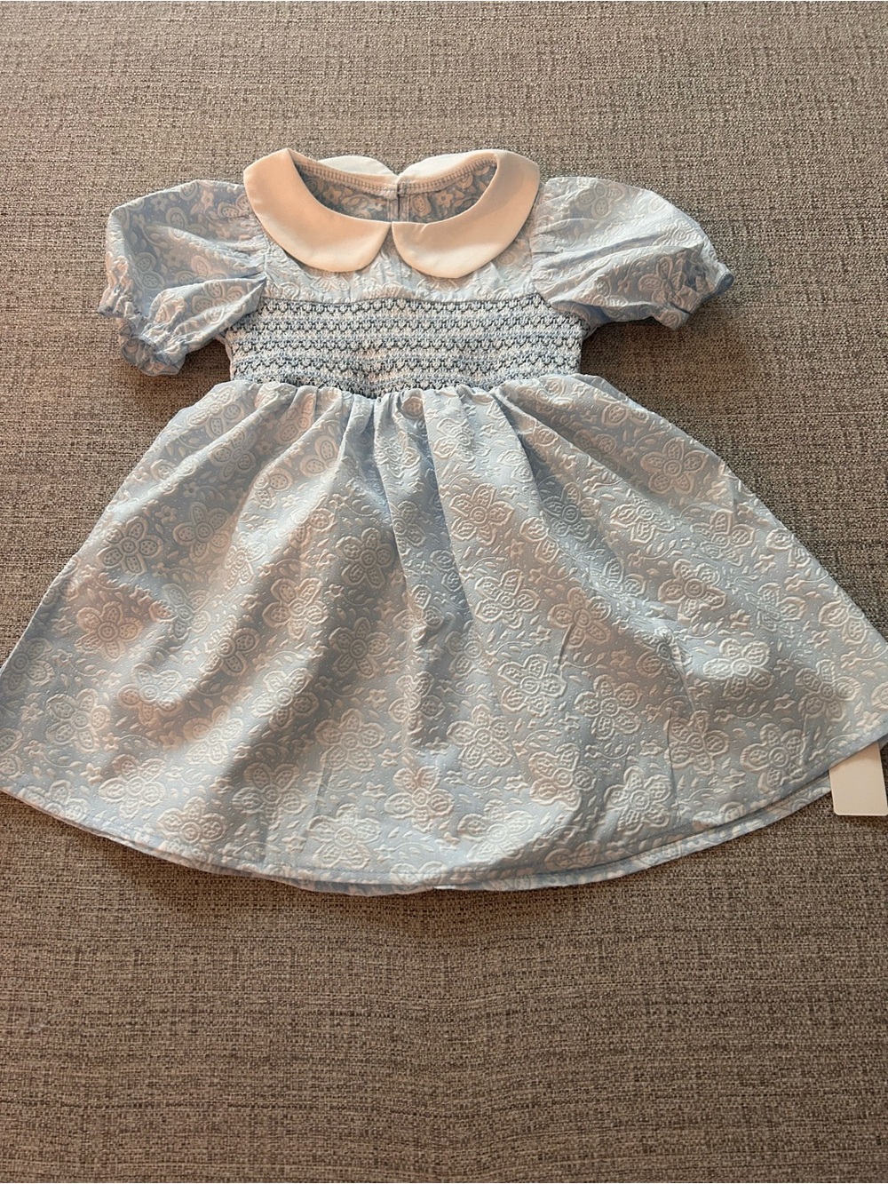 NWT Cozy Pixies Peter Pan Collar Light Blue Smocked Baby Dress     Size 2/3T